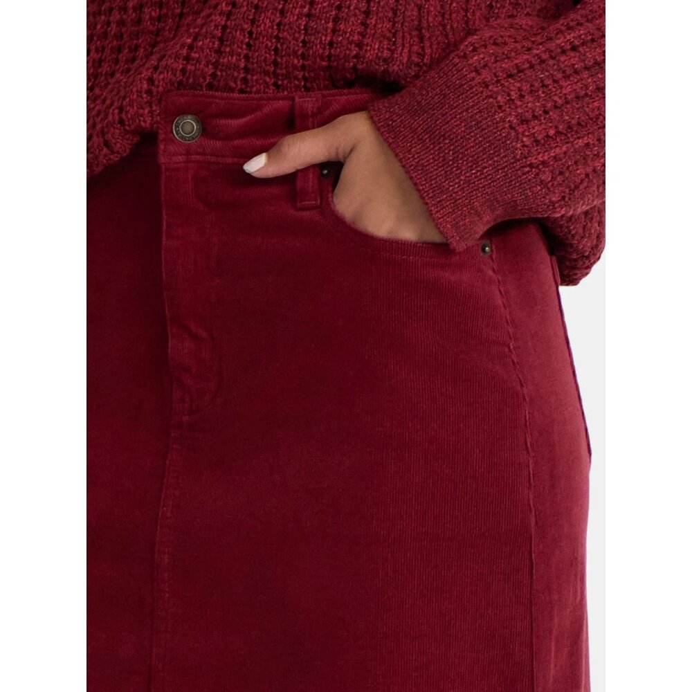 Time and Tru Women's Corduroy Midi Skirt with Front Slit, Size 0, Classic Fit - Picture 5 of 5